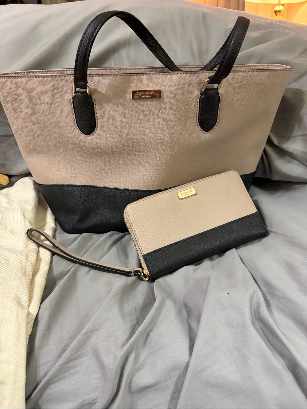 kate spade Two-Tone Beige and Black Tote with Matching Wallet